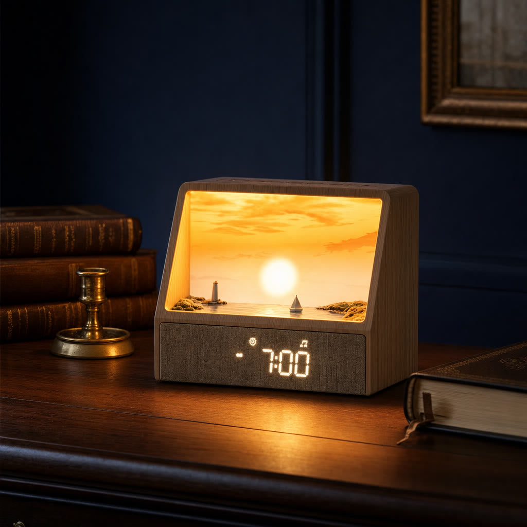 Lapirum Aurora junto a libros en una mesita de noche