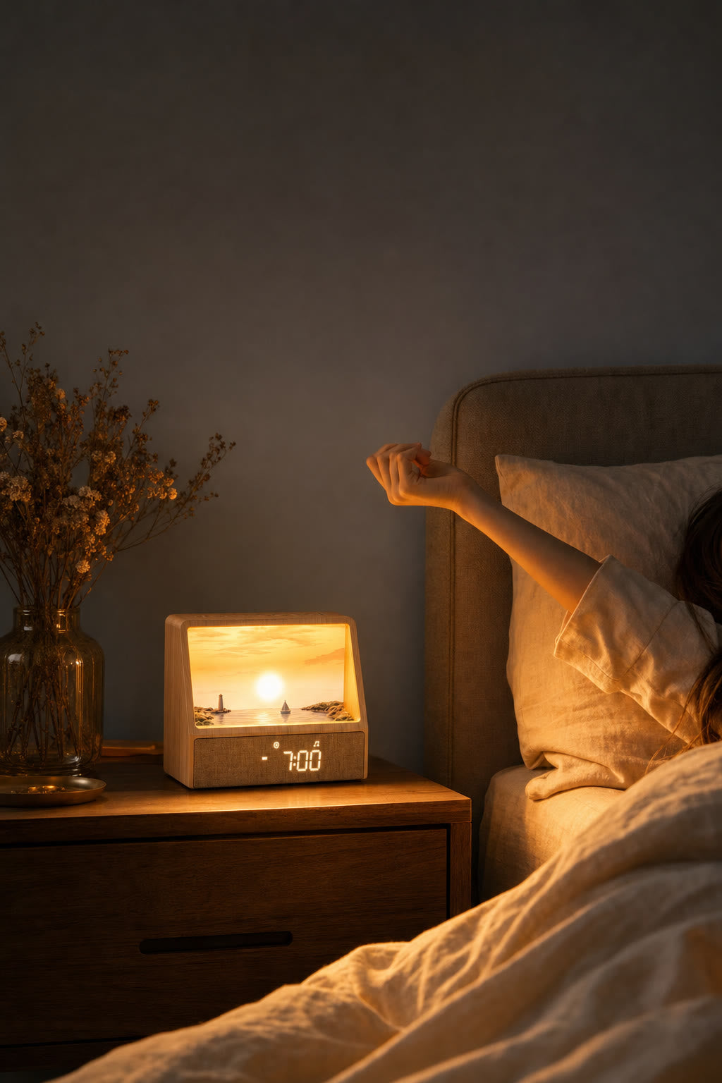 Página de un libro proyectada en grande en la pared del dormitorio
