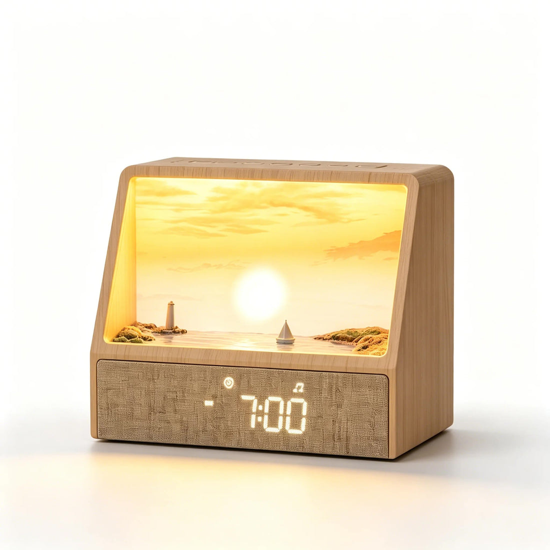Lapirum Aurora, despertador de amanecer con cuadro de atardecer iluminado